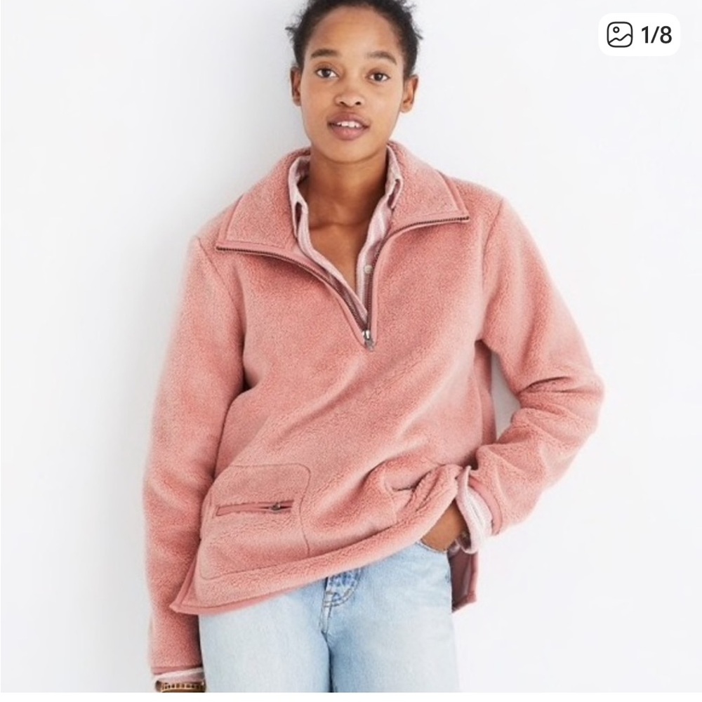 Madewell pink pullover fleece sweater jacket medium